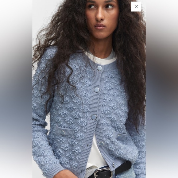 NWT Mango Textured Lady Cardigan Sweater Light Blue Size L - Picture 4 of 11